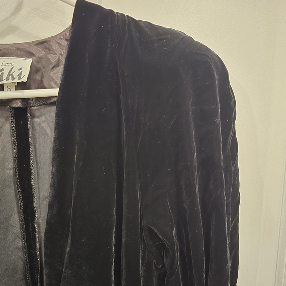 Vintage Karen Lucas For Niki Velvet Swing Coat Sz S Black Open Front - Picture 3 of 8